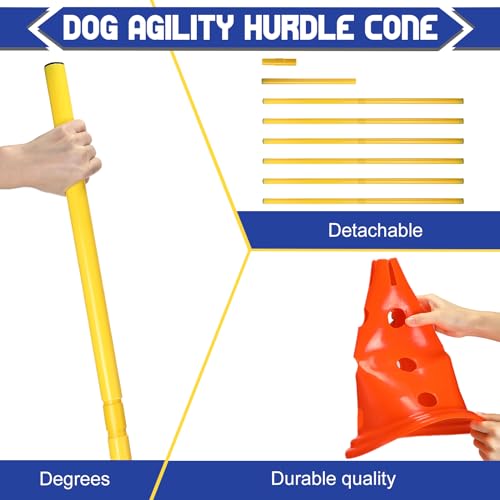 10 Sets Dog Agility Hurdle Cone Set 20 Pcs Exercise Cones with 10 Pcs Rods Adjustable Obstacle Portable Agility Training Equipment Canine Pole(Orange and Yellow)