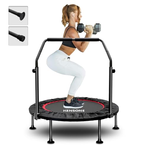 KENSONE 40"/48" Foldable Mini Trampoline, Indoor Trampoline for Kids, Adults Indoor/Garden Workout, Fitness Rebounder with Adjustable Foam Handle, Max Load 330/450 lbs