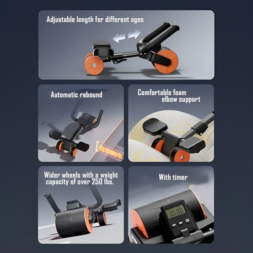 LOUXIFENG 2024 New ab Wheel Roller with Elbow Support Adjustable Automatic Rebound Abdominal Wheel Roller for Core Work Out Fitness
