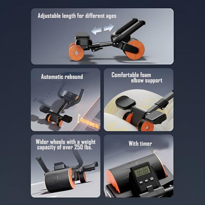 LOUXIFENG 2024 New ab Wheel Roller with Elbow Support Adjustable Automatic Rebound Abdominal Wheel Roller for Core Work Out Fitness