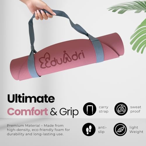 "Premium Extra Thick Yoga Mat With Strap-6mm Non-Slip,Eco-friendly,High-Density TPE,Ideal For Home,Gym, Perfect Exercise Mat for Pilates & Studio-72 L*24 W, Available In Rectangular & Arch Shapes"