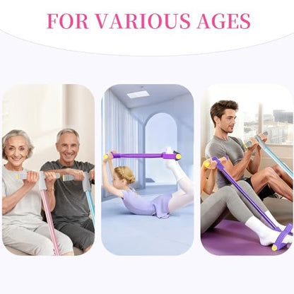 Pedal Resistance Bands with Handles, Durable 6-Tubes Multifunction Pedal Resistance Band, Natural Rubber Foot Pedal Resistance Bands, Fitness Resistance Bands for Abdomen, Waist, Arm, Leg - color: Pink