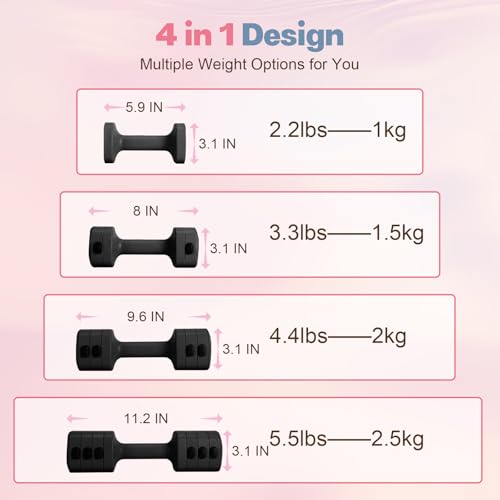 kisnbld Adjustable Dumbbell Set of 2, 4 in 1 Free Weights Dumbbells Set for Women with Fast Adjustment, Each 2lb 3lb 4lb 5lb Hand Weights Set for Home Gym & Outdoor Exercise Training - color: Black, style: Pair
