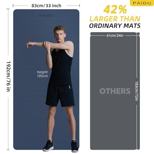 PAIDU Extra Long Wide Yoga Mat 76"x33"x2/5 Inch - Non Slip Thick Exercise Mat for Home Gym, Yoga, Pilates & Workouts