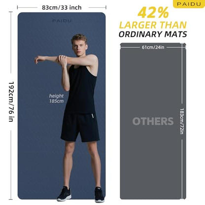 PAIDU Extra Long Wide Yoga Mat 76"x33"x2/5 Inch - Non Slip Thick Exercise Mat for Home Gym, Yoga, Pilates & Workouts