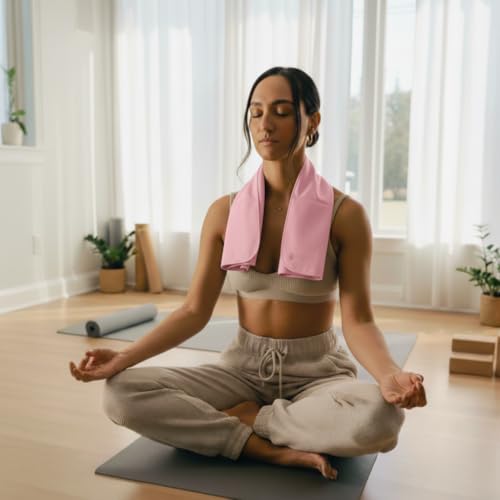 Microfiber Yoga Hand Towel – Super Soft, Quick-Dry, Non Slip Yoga Towel for Hot Pilates, Gym & Workouts (26.5" x 16", Pink)