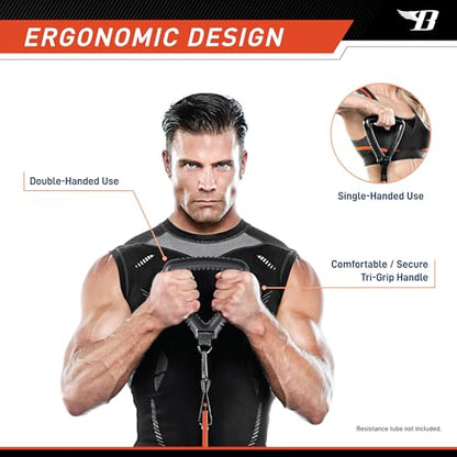 Tri-Grip Single Handle with Carabiner Clip Workout Resistance Tube Accessory BBTG-005, 2.50 x 7.00 x 8.00 inches