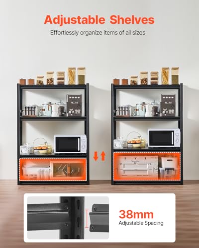 VEVOR Storage Shelves, 2400 lbs, 4 Tier Garage Storage Shelving, 20" D x 40" W x 57" H Adjustable Metal Shelves for Garage Shelves Utility Rack Shelf, Ideal for Kitchen, Warehouse, Basement, Black - size: 20" D x 40" W x 57" H