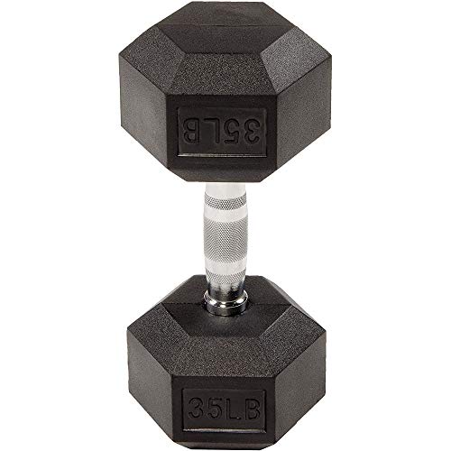 Rubber Encased Hex Weights Dumbbells Set of 5 – 50 lb Pair | Cast Iron Hand Weights with Anti-Slip Grip for Home Gym Strength Training - size: 35 lbs Single