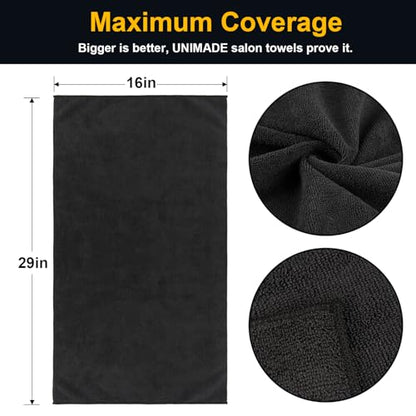 Salon Towels 48 Pack, Microfiber Barber Towel Bulk,(16x29 inches) Fast Drying Hair Towels Super Soft Black Hnad Towels for Gym, Salon, Bath, Spa Use and Home Hair Care(Not Bleach Proof) - color: Black, size: 48PK