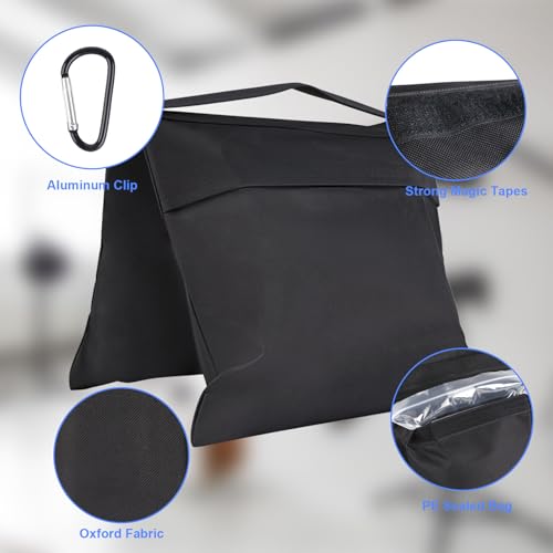 2 Pack Sand Bags, Black Sand Bags for Weight, Heavy Duty Sandbags for Umbrella Base, Photography Video Equipment, Light Tripod, Fishing Chair, Sports, Backdrop Stand, Camping, Tent