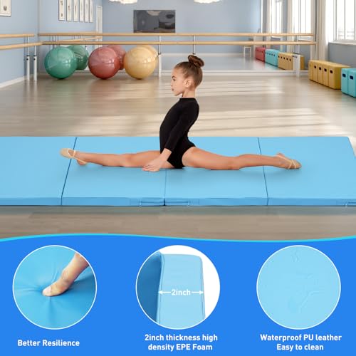 ZENOVA Gymnastics Mat 6'x3'x2''/4'x8'x2'' Exercise Mat Gym Mat for Home Aerobics Workout Foldable Tumbling Mat Children Gifts - color: 3FT x 6FT-- Lake Blue