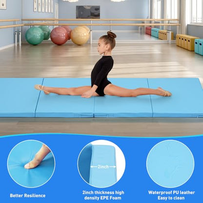 ZENOVA Gymnastics Mat 6'x3'x2''/4'x8'x2'' Exercise Mat Gym Mat for Home Aerobics Workout Foldable Tumbling Mat Children Gifts - color: 3FT x 6FT-- Lake Blue