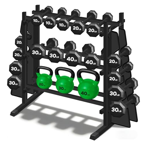 Heavy Duty Dumbbell Rack, Double-Side Extension Holder for Dumbbells & Kettlebells Home Gym Storage Rack