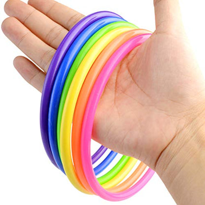 24 Pcs Multicolor Plastic Toss Rings Kids Ring Toss Game Carnival Rings for Speed and Agility Practice Games, Garden Backyard Outdoor Games, Bridal Shower Game, Game Booth