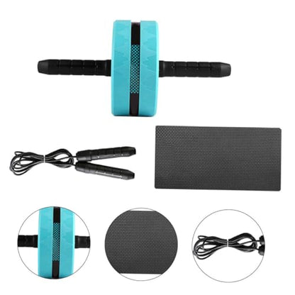 Mikinona Blue Ab Roller Wheel with Knee Pad and Jump Rope for Women Non-slip Handles Core Strength Trainer for Home Gym Fitness Equipment Suitable for Beginners and Advanced Abdominal