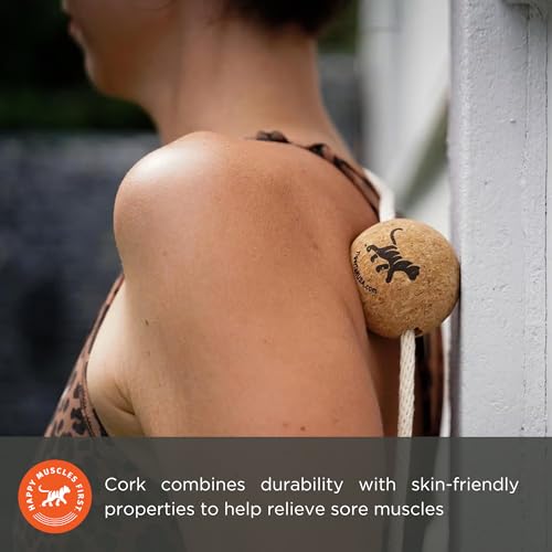 Tiger Tail ReGreen 2.6 Ball Massage-on-a-Rope Cork Roller Ball + 50" Cotton Rope - Deep Tissue Massage: Feet, Legs, Neck, Back – Trigger Point Therapy - Relieve Muscle Soreness & Recovery