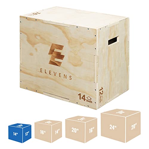 Elevens 3 in 1 Wooden Plyo Box Jump Box Plyometric Box for Jumping Trainer, Skipping, Jumping, Lunges, Box Jumps, Squats, Step-Ups, Dips - color: 16"x12"x14"