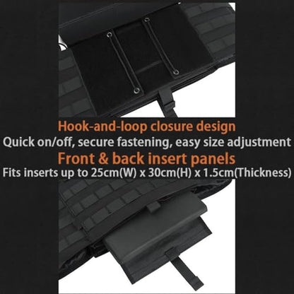 Tactical Vest for Airsoft & Paintball, Adjustable MOLLE Plate Carrier with Patch Panels for Hunting & Outdoor Training - color: Black