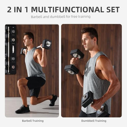 DHT Adjustable Dumbbells, Dumbbell Barbell Sets with Rack, Free Weights Dumbbells Set All-Purpose Fitness, Anti-Rolling, Weights Set for Home, Gym, Office, Wall-Mounted, 2.2-50 lbs, 1 Set / 2 in 1 - color: Black