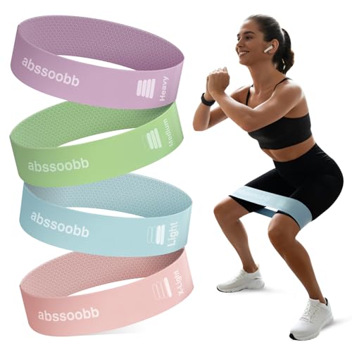 Silicone Resistance Bands for Working Out, 4-Pack Exercise Loop Bands with Honeycomb Non-Slip Grip, 10–50 lb Resistance Levels for Glutes, Legs, Physical Therapy, Pilates & Home Gym