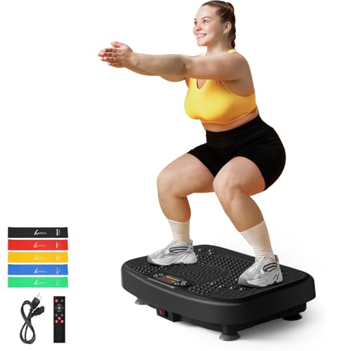 SoftGym Waver Vibration Plate Exercise Machine for Lymphatic Drainage Weight Loss,120 Speed Levels Vibrating Platform with Resistance Bands,Full-Body Workout Equipment for Muscle Activation - style: Slim- Midnight.BT