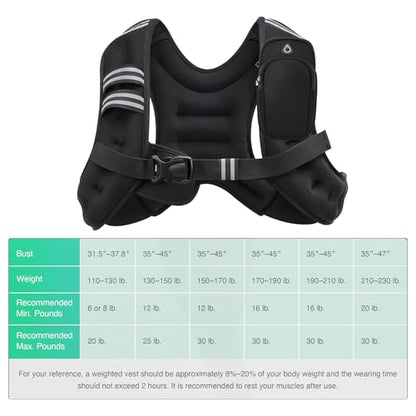Weighted Vest for Men and Women 6lbs/8lbs/12lbs/16lbs/20lbs Adjustable Weights Rucking Vest for Walking, Strength, Training, Running