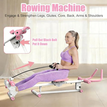 Ab Workout Equipment Abs Trainer, 4 in 1 Workout Machine with Ab Slider Roman Chair Rowing Leg Press, All in One Fitness Equipment for Home Gym Training - color: Grey