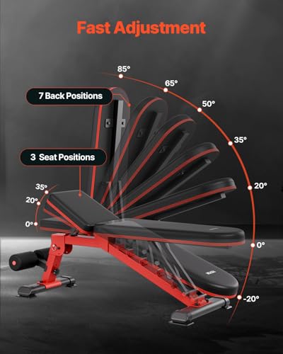 VEVOR Weight Bench, 1200lbs Heavy Duty Stable Weight Bench Press for Full Body Workout, Adjustable Exercise Sit up Bench for Home Gym Strength Training, Flat Bench with Quick Folding & Fast Adjustment