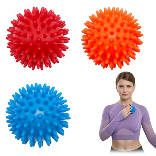 3PCS Spiky Massage Balls Set for Back, Feet, Hands, Muscles, Soft Spiked Massager Rollers for Plantar Fasciitis Relief, Myofascial Release, Acupressure and Stress Relief，2.7 Inch