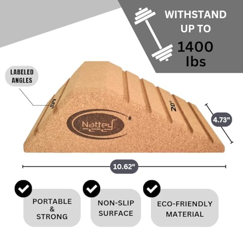 2025 NEW LARGER and Improved quality ECO-Friendly HIGHEST DENSITY Cork Squat Wedge Block Heel Calf Raise Platform NON-SLIP Slant Board Ramp Fitness Workouts Yoga Weightlifting exercise BAND 3 PIECES