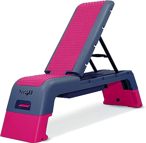 Yes4All Multifunctional Aerobic Deck - Versatile Fitness Station, Weight Bench, Aerobic Stepper, Plyometrics Box for Cardio Workouts and Strength Training - color: D. Hot Pink/Navy Blue