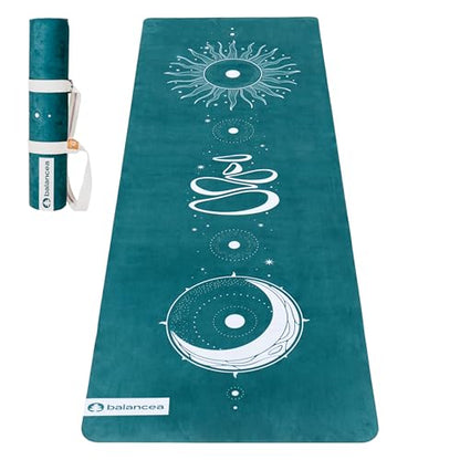 Yoga Mat With Strap 5mm Non Slip Suede & TPE - Eco-Friendly Fitness & Exercise Mat for Home Gym, Pilates, Hot Yoga, and Meditation - Lightweight Durable 72 x 24 inch Workout Mat for Women, Men