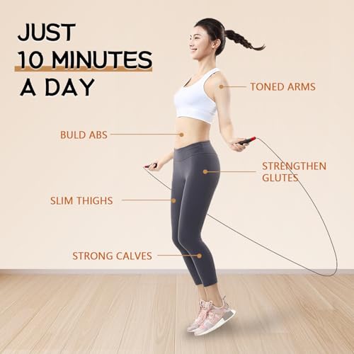 Jump Rope with Ball Bearings, 3mm Steel Speed Rope for Double Unders, Tangle-Free 9.2 Ft Adjustable Lightweight Skipping Rope for Cardio, Fitness, and Weight Loss – Speed Jumping Rope perfect for Men ,Women & Kids