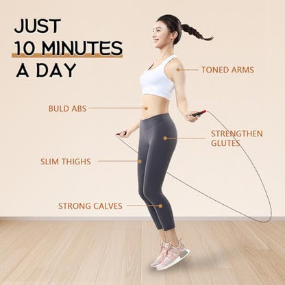 Jump Rope with Ball Bearings, 3mm Steel Speed Rope for Double Unders, Tangle-Free 9.2 Ft Adjustable Lightweight Skipping Rope for Cardio, Fitness, and Weight Loss – Speed Jumping Rope perfect for Men ,Women & Kids