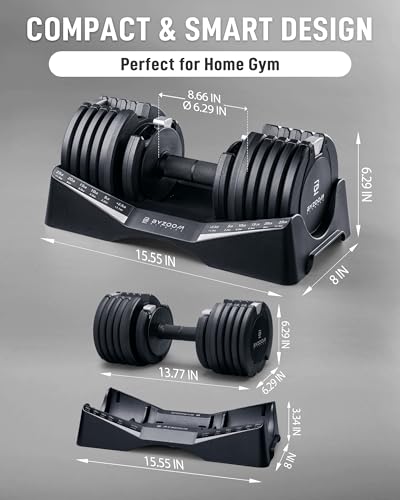 BYZOOM FITNESS Pure Series Adjustable Dumbbell - 12.5/25/27.5/50/55/75lb - ONE UNIT OR PAIR(check QTY before purchase) - 5-in-1/ 10-in-1 / 15-in-1 / 21-in-1 Flexible Hand Weights for Home Apartment Garage Gym, Strength Training & Fitness Workouts, White O