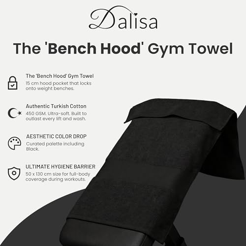 Dalisa Bench Hood Gym Towel – 100% Turkish Cotton – Non-Slip Hooded Design for Weight Benches – 450 GSM – 19.7" x 51.2" – Ultra-Absorbent, Quick-Dry Workout Towel – Made in Türkiye – Black - color: Black