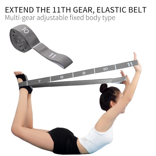 Elastic Stretching Strap with 11 Loops, Adjustable Stretch Band for Adults - Flexibility Straps for Yoga, Pilates, Dance - Non-Slip Fabric Resistance Band for Home Workout, Physical Therapy