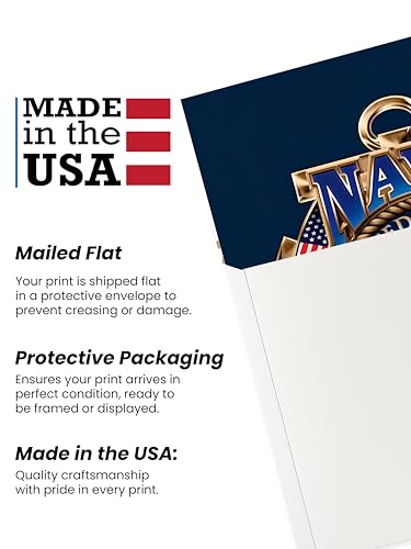 AMERICAN LUXURY GIFTS US Navy Gold Anchor Crest - Military Patriotic Wall Art for Office, Man Cave & Boy's Room Decor - 11x14 Unframed Print