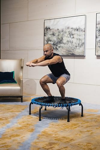 JumpSport 350 PRO 39 Inch Fitness Trampoline Indoor Rebounder Cardio Workout Equipment 300 lb Capacity - color: Black/Blue