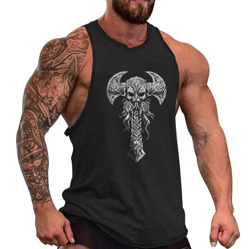 domirica Mens Sleeveless Cotton T-Shirts Novelty Graphic Crewneck Pullover Big and Tall Gym Muscle Outdoor Sleeveless Shirts - color: Axe, size: X-Small
