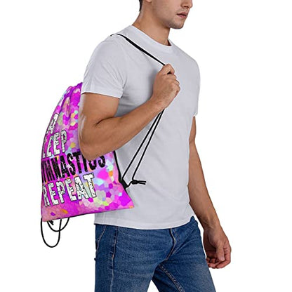 Drawstring Backpack Gym String Bag Sports Drawstring Sackpack For Women Men - color: New Eat Sleep Gymnastics Repeat