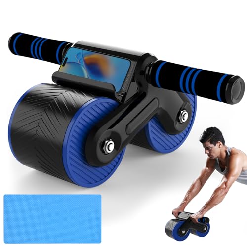 JJM Auto Rebound Exercise Roller Wheels - Ab Roller Fitness Equipment for Core Strength Training Home Gym Fitness Equipment with Kneeling Mat Accessories Exercise Roller Wheels for Men and Women