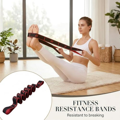 Stretch Bands for Exercise: 8-Section Elastic Exercise Band with Loops, Flexibility Stretching Strap Resistance Bands for Working Out, Leg Glutes Yoga Physical Therapy Fitness Equipment (Black)