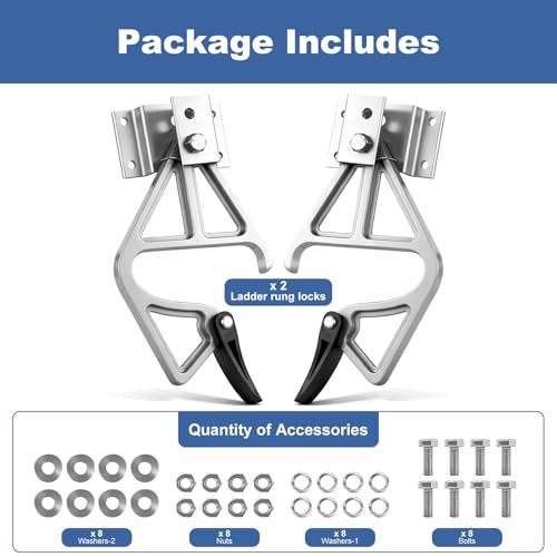 2 Pack Aluminum Extension Ladder Locks, Ladder Rung Lock Kit Compatible with Model 28-11 Werner Aluminum Fiberglass 24 ft, 28 ft, 32 ft, Extension Ladder Parts - color: Sliver
