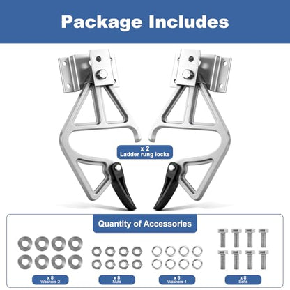 2 Pack Aluminum Extension Ladder Locks, Ladder Rung Lock Kit Compatible with Model 28-11 Werner Aluminum Fiberglass 24 ft, 28 ft, 32 ft, Extension Ladder Parts - color: Sliver
