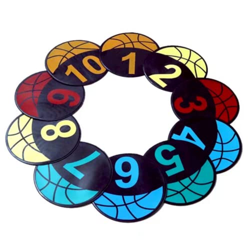 MUSKULO MONSTRO Basketball Training Discs with Numbers, 9" Colorful Anti-Slip Rubber Markers for Agility Drills, 5/10-Pack Waterproof Floor Spots with Carry Bag for Indoor/Outdoor Coaching & Training
