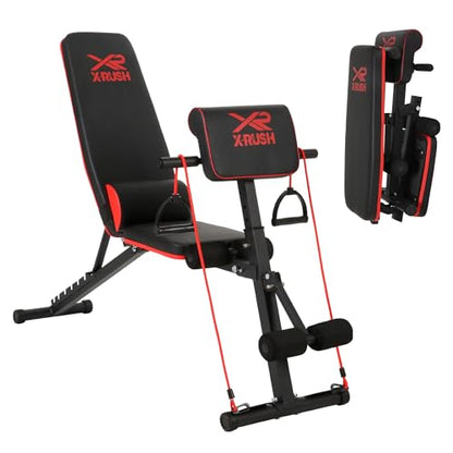 Multi-functional folding weight bench, adjustable weight bench, with 7 positions backrest adjustment and 2 training straps, 600 lbs capacity, suitable for full body workouts
