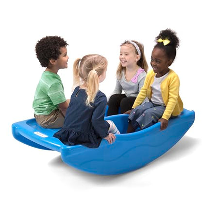 Simplay3 Two Sided Rock and Roll Teeter Totter Seesaw and Climbing Bridge, Fits up to Four Children and Kids for Rocking and Climbing - Indoor/Outdoor, Made in USA (Blue)