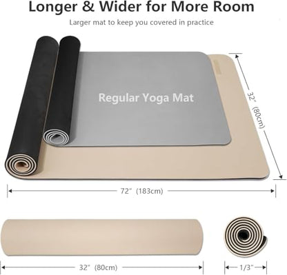 Wide Yoga Mat-80cm Non Slip Extra Thick 1/3'' Fitness Exercise Mat TPE Material High Resiliency Hot Yoga Mats(72“L x 32"W) With Carry Strap for Women Yoga Pilates, Home Floor Workout - color: beige